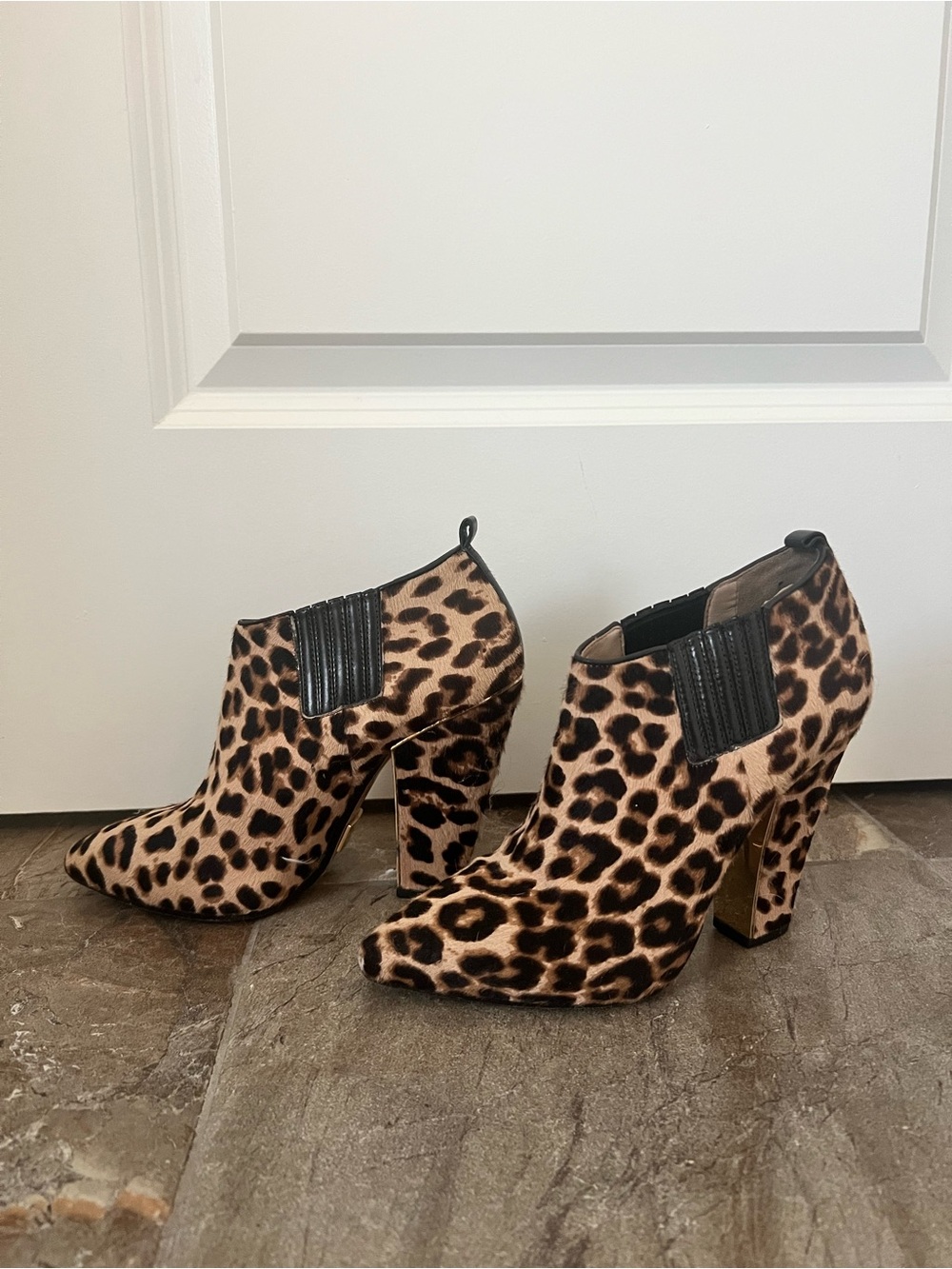 Michael Kors Leopard Print Ankle Booties - Tan & Black